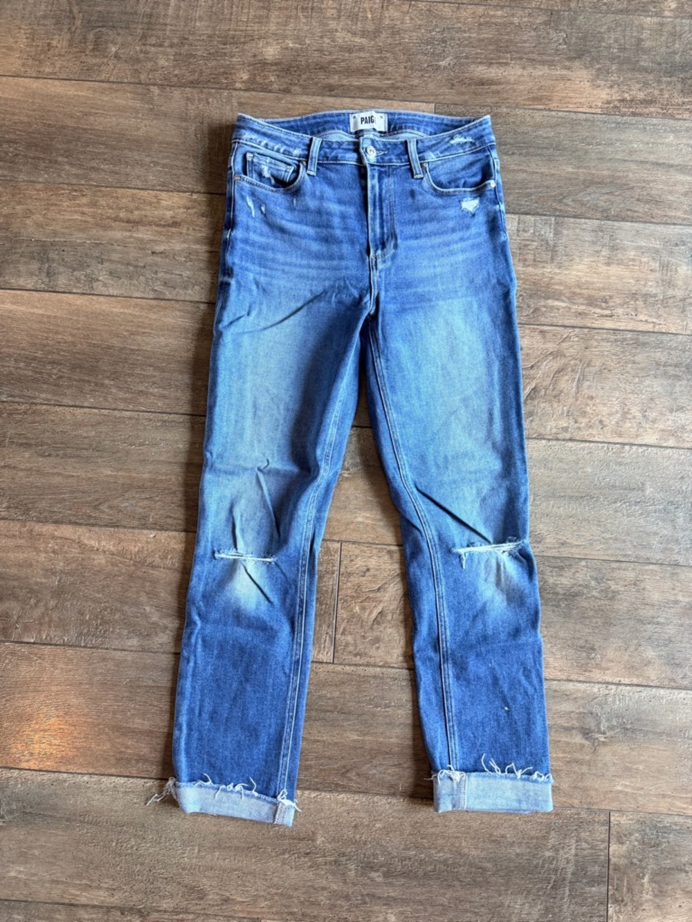 PAIGE Hoxton Slim Raw Hem Ankle Denim Jean Distressed High Rise